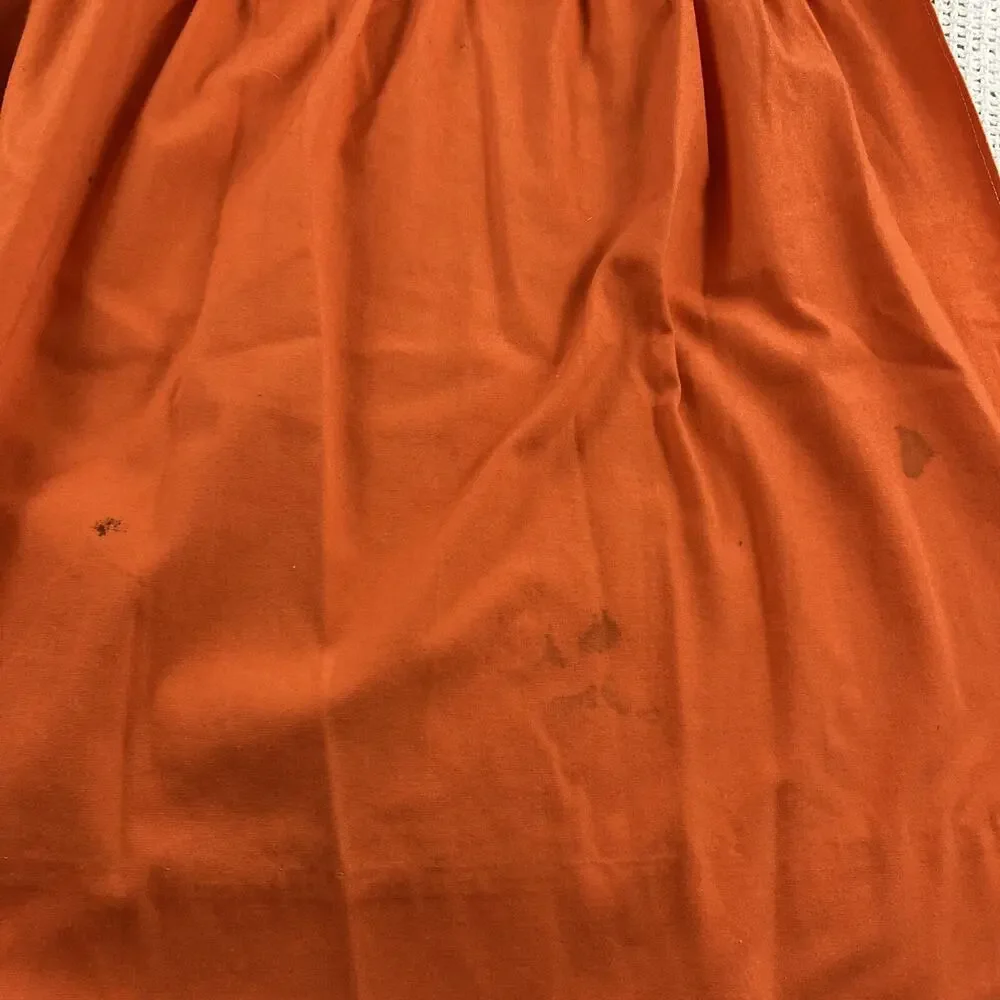 Retro Orange Kitchen Apron Handmade Floral Pocket Short Waist Tie Vintage